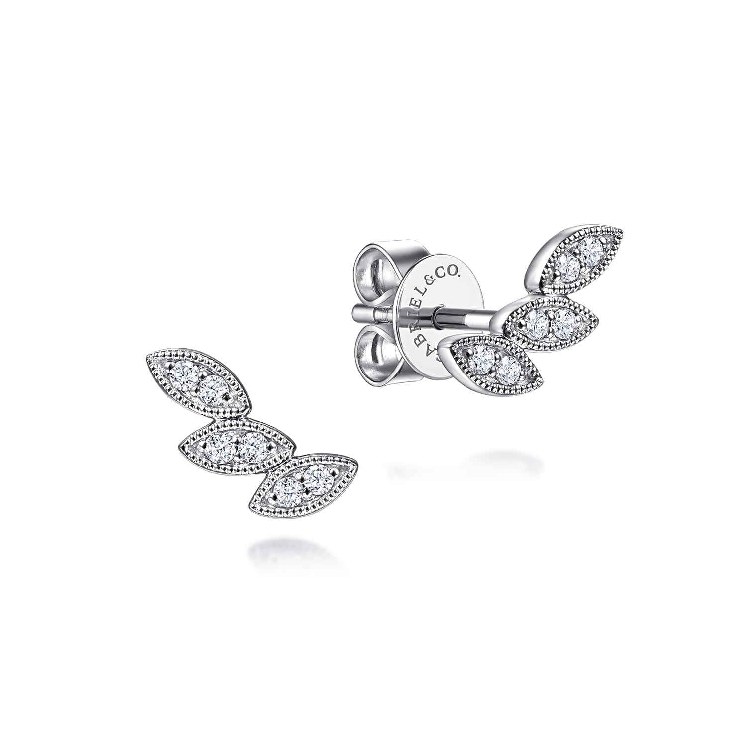 Gabriel & Co. Floral - 14K White Gold Diamond Leaf Shape Stud Earrings 1/10CTW