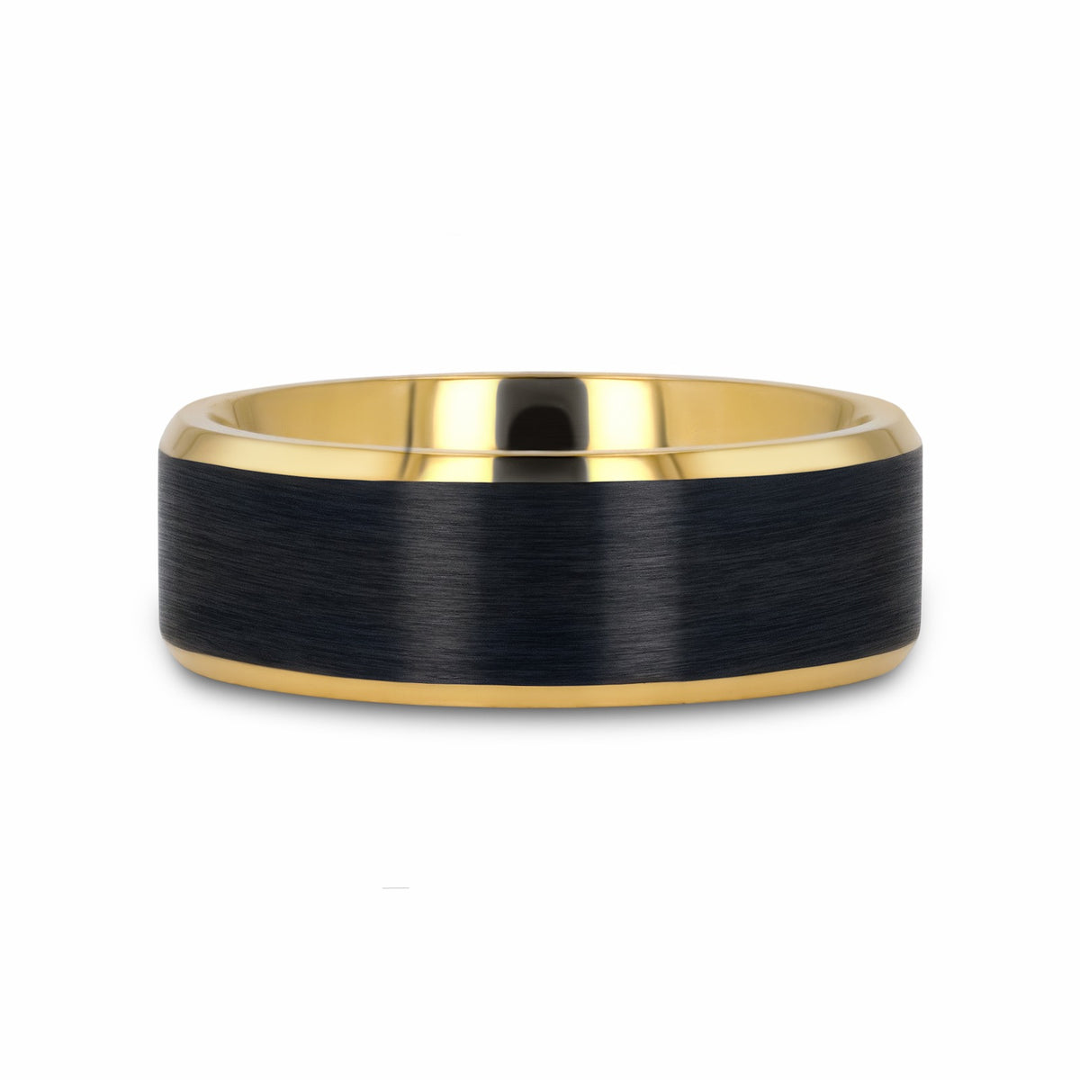 BEAUMONT Gold Plated Titanium Polished Beveled Ring with Brushed Black Center - 8mm