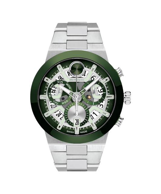 Movado BOLD Fusion Chronograph 44.5mm Green Ceramic & Stainless Steel Watch – 3601398