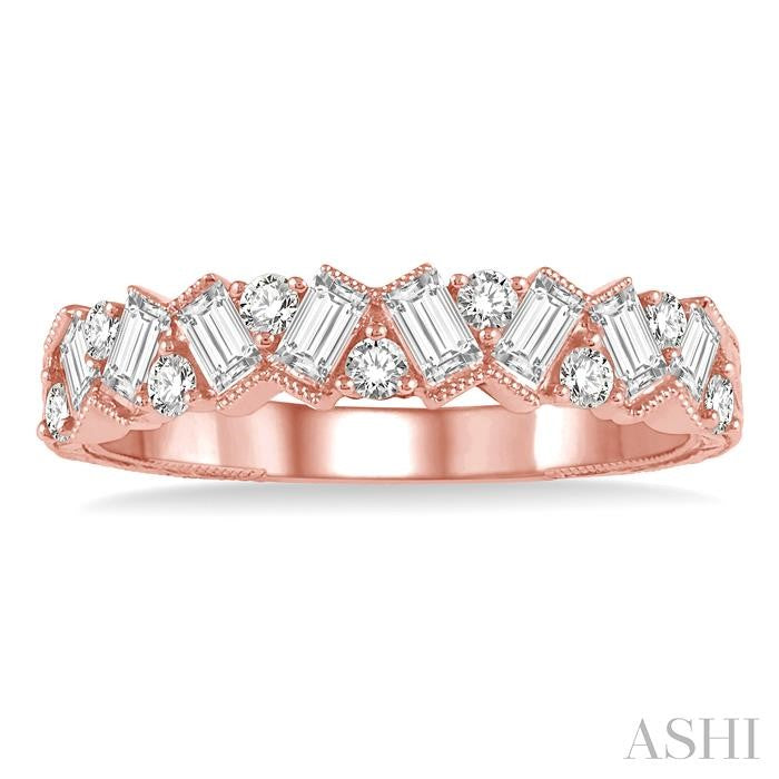 5/8 Ctw Zigzag Baguette and Round Cut Diamond Band in 14K Rose Gold