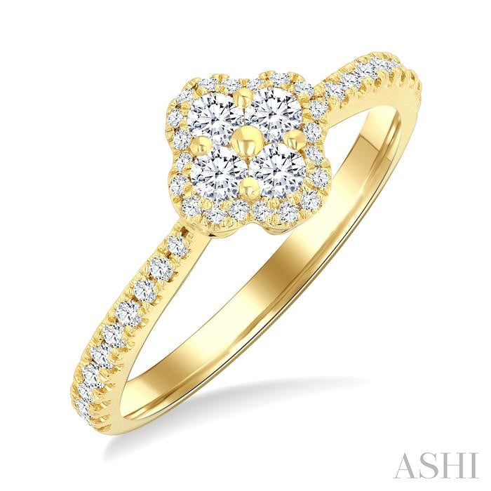 1/2 Ctw Clover Round Cut Diamond Fashion Ring in 14K Yellow Gold
