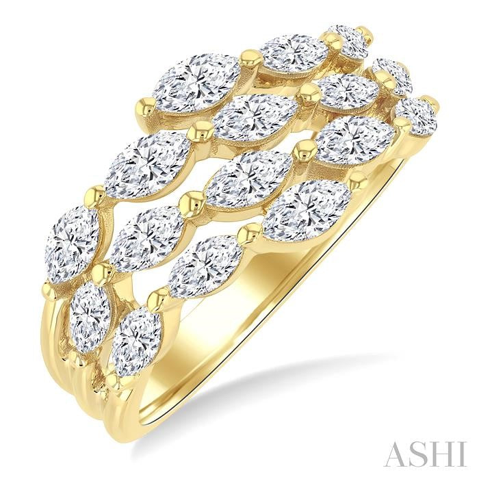 1 1/2 Ctw Split Open-End Triple Row Marquise Cut Diamond Fashion Ring in 14K Yellow Gold