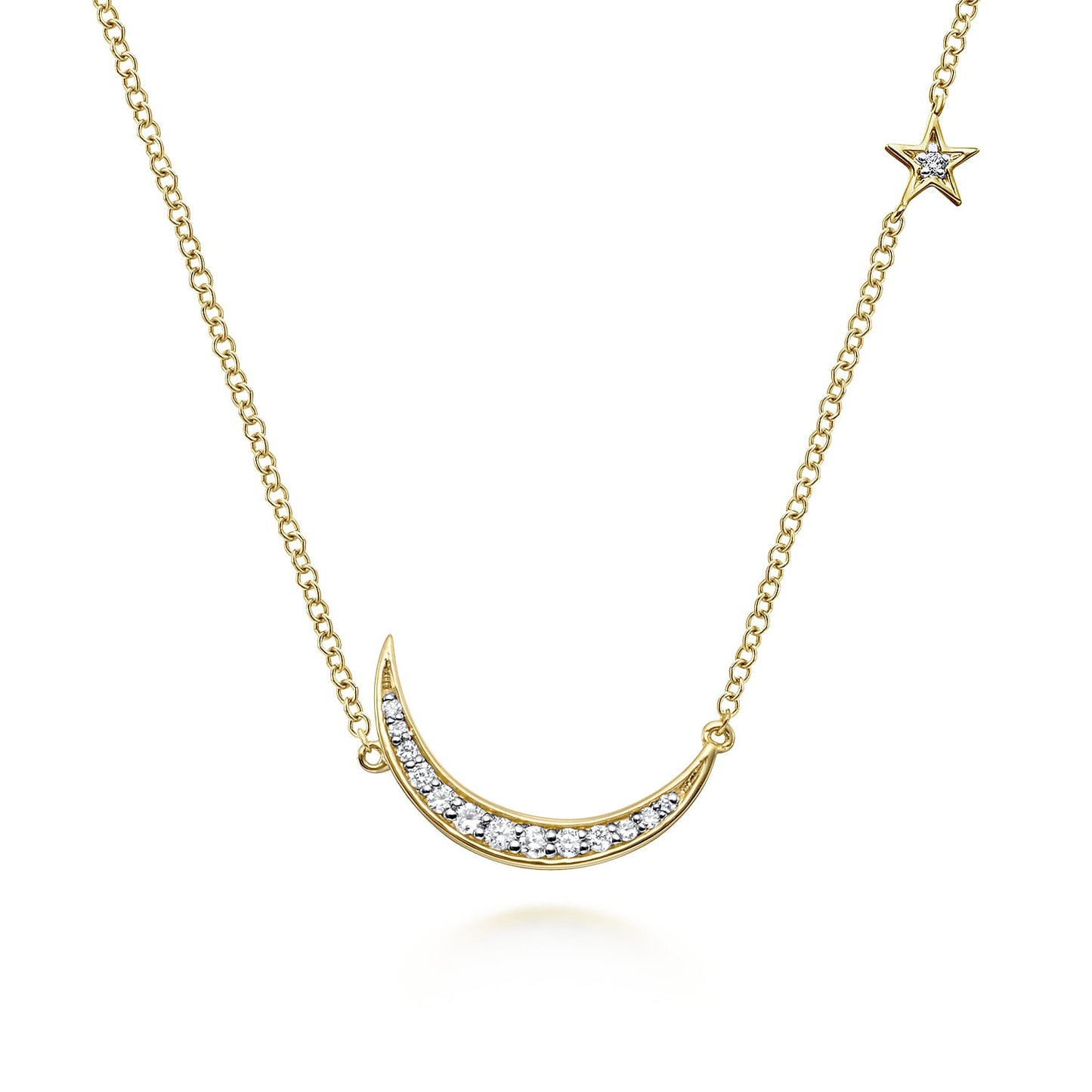 Gabriel & Co. 14K Yellow Gold Crescent Moon Diamond Pendant Necklace .12CTW