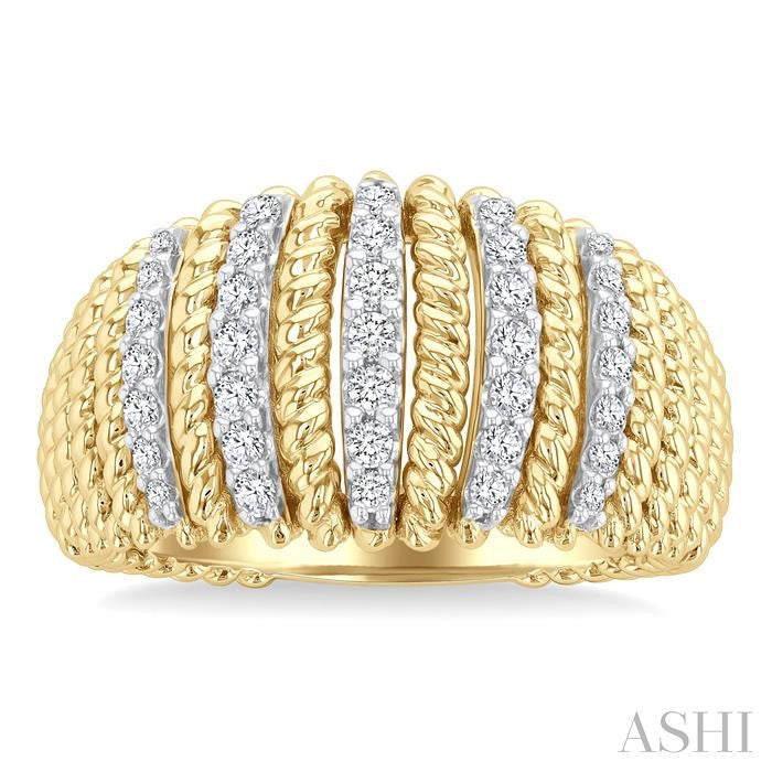 1/3 Ctw Dome Shape Rope Bead Round Cut Diamond Fashion Ring in 14K Yellow Gold