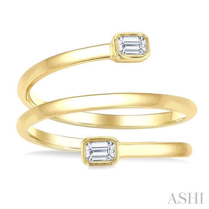 1/5 Ctw Split Double Coil Bezel Set Octagon Cut Diamond Open Fashion Ring in 14K Yellow Gold