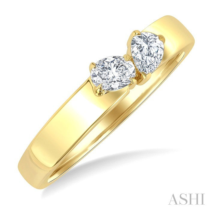 1/3 Ctw Toi Et Moi 2-Stone Pear and Oval Cut Diamond Fashion Ring in 14K Yellow Gold