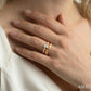 1/2 Ctw Split Twin Row Bezel Set Emerald and Round Cut Diamond Fashion Ring in 14K Yellow Gold