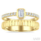 1/2 Ctw Split Twin Row Bezel Set Emerald and Round Cut Diamond Fashion Ring in 14K Yellow Gold