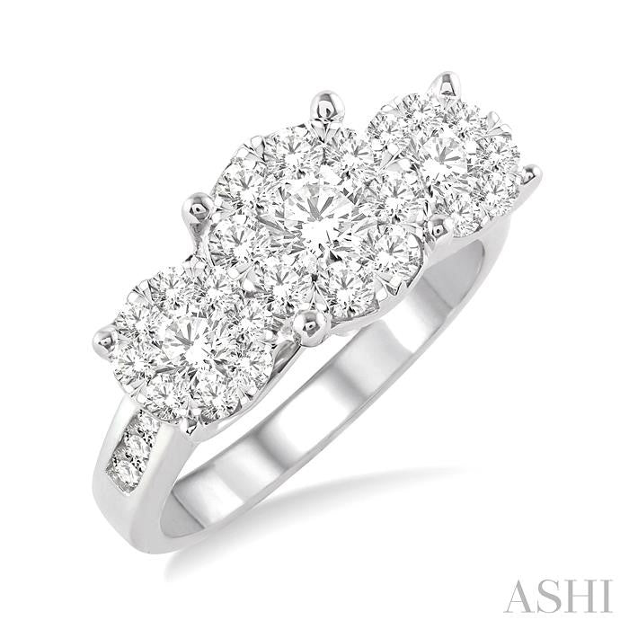 1 1/2 Ctw Past Present and Future Lovebright Round Cut Diamond Ring in 14K White Gold