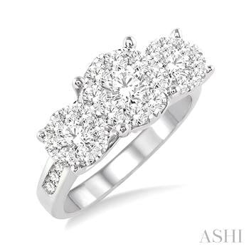 1 1/2 Ctw Past Present and Future Lovebright Round Cut Diamond Ring in 14K White Gold