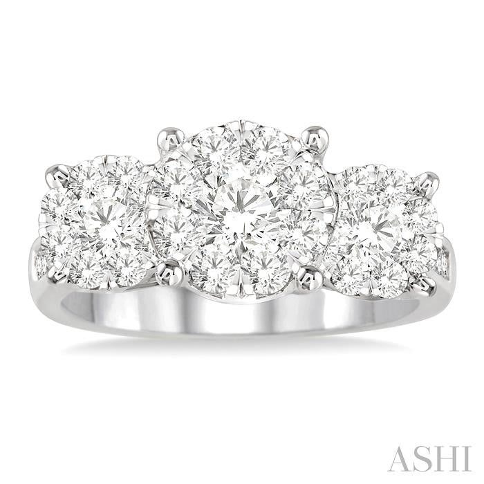 1 1/2 Ctw Past Present and Future Lovebright Round Cut Diamond Ring in 14K White Gold