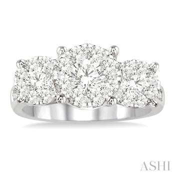 1 1/2 Ctw Past Present and Future Lovebright Round Cut Diamond Ring in 14K White Gold