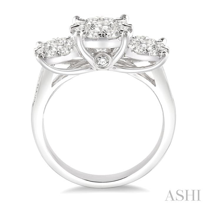 1 1/2 Ctw Past Present and Future Lovebright Round Cut Diamond Ring in 14K White Gold