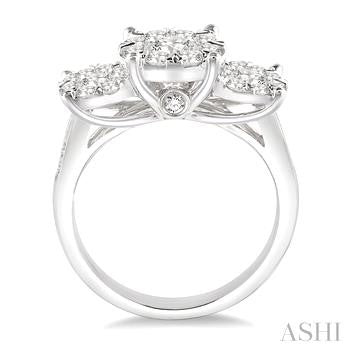 1 1/2 Ctw Past Present and Future Lovebright Round Cut Diamond Ring in 14K White Gold
