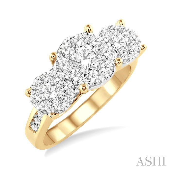 1 1/2 Ctw Past Present and Future Lovebright Round Cut Diamond Ring in 14K Yellow and White Gold
