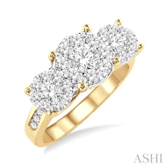 1 1/2 Ctw Past Present and Future Lovebright Round Cut Diamond Ring in 14K Yellow and White Gold