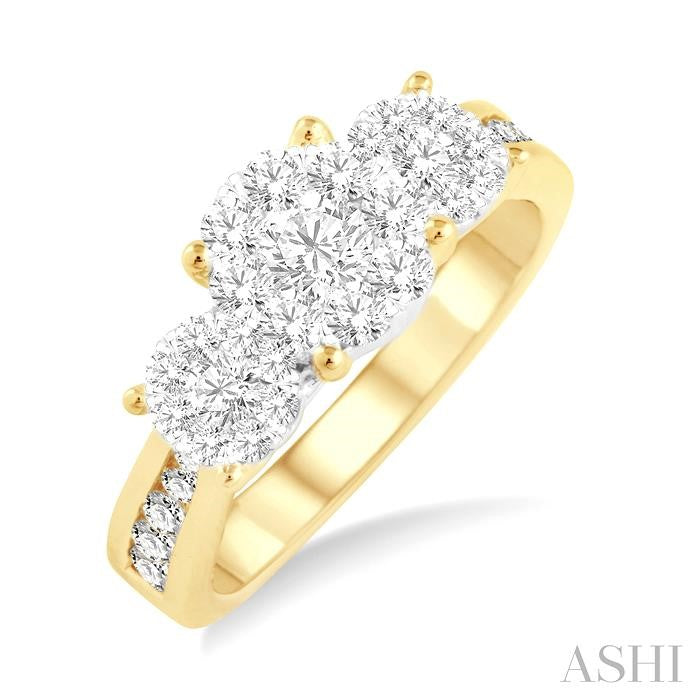 1 Ctw Past Present and Future Lovebright Round Cut Diamond Ring in 14K Yellow and White Gold