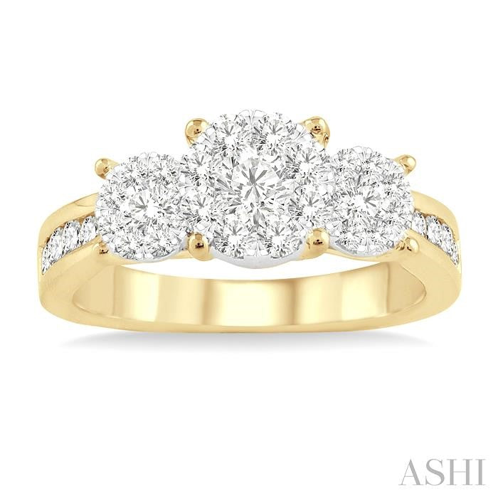 1 Ctw Past Present and Future Lovebright Round Cut Diamond Ring in 14K Yellow and White Gold
