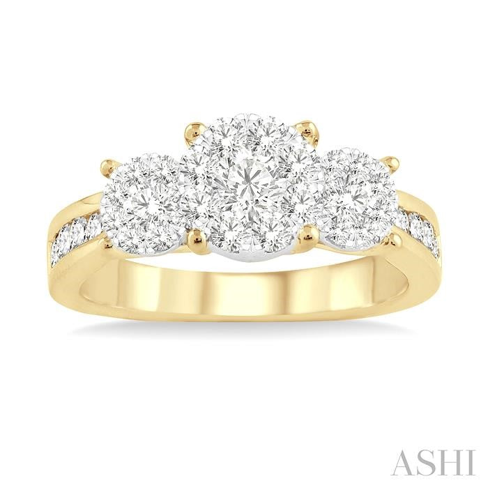 3/4 Ctw Past Present and Future Lovebright Round Cut Diamond Ring in 14K Yellow and White Gold
