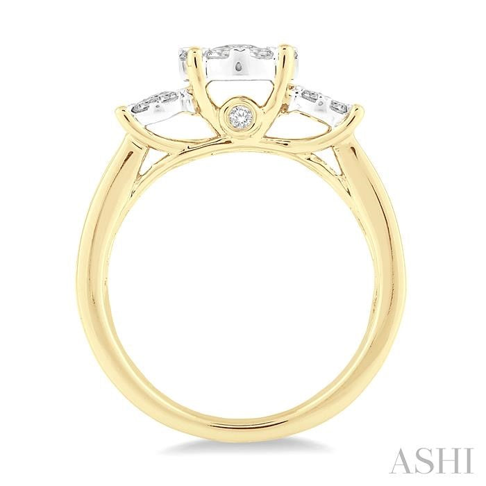 3/4 Ctw Past Present and Future Lovebright Round Cut Diamond Ring in 14K Yellow and White Gold