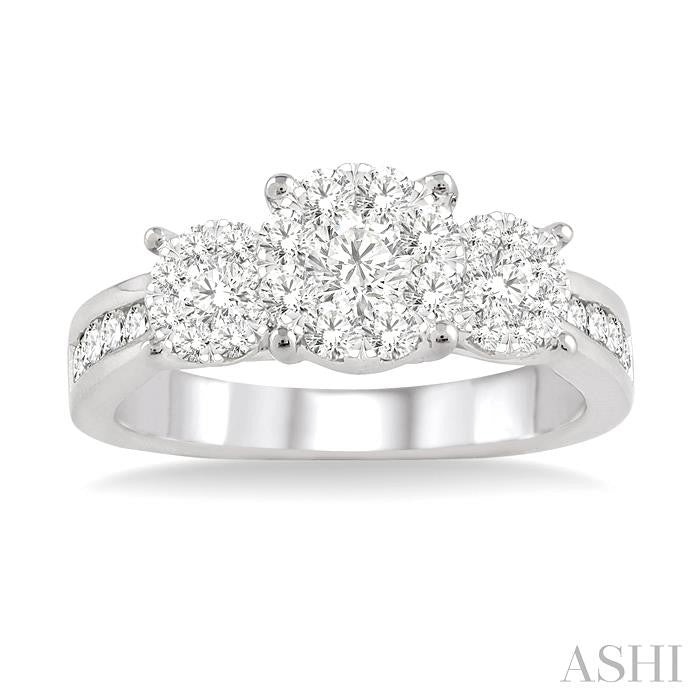 3/4 Ctw Past Present and Future Lovebright Round Cut Diamond Ring in 14K White Gold