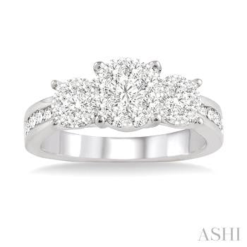 3/4 Ctw Past Present and Future Lovebright Round Cut Diamond Ring in 14K White Gold