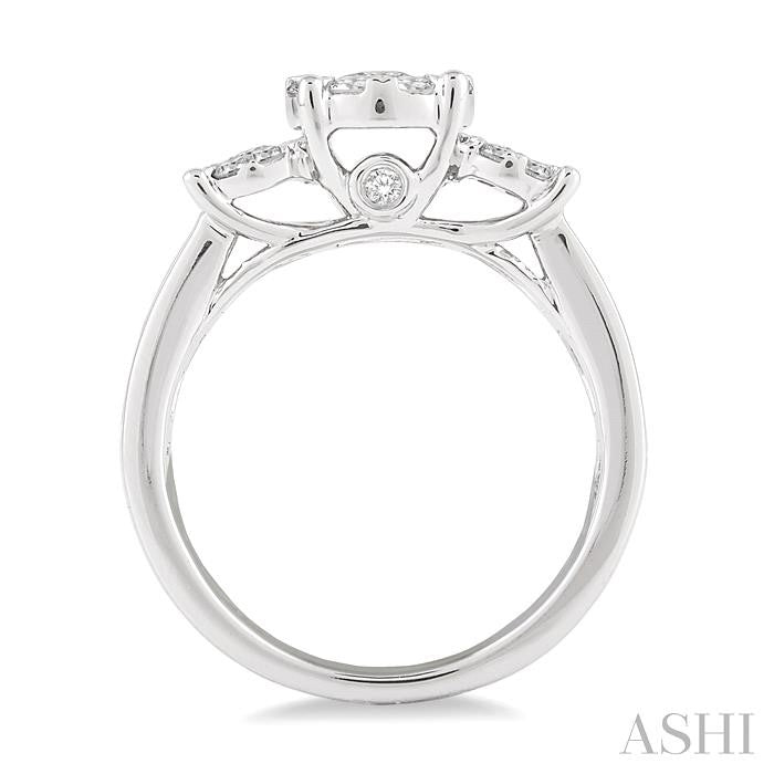 3/4 Ctw Past Present and Future Lovebright Round Cut Diamond Ring in 14K White Gold