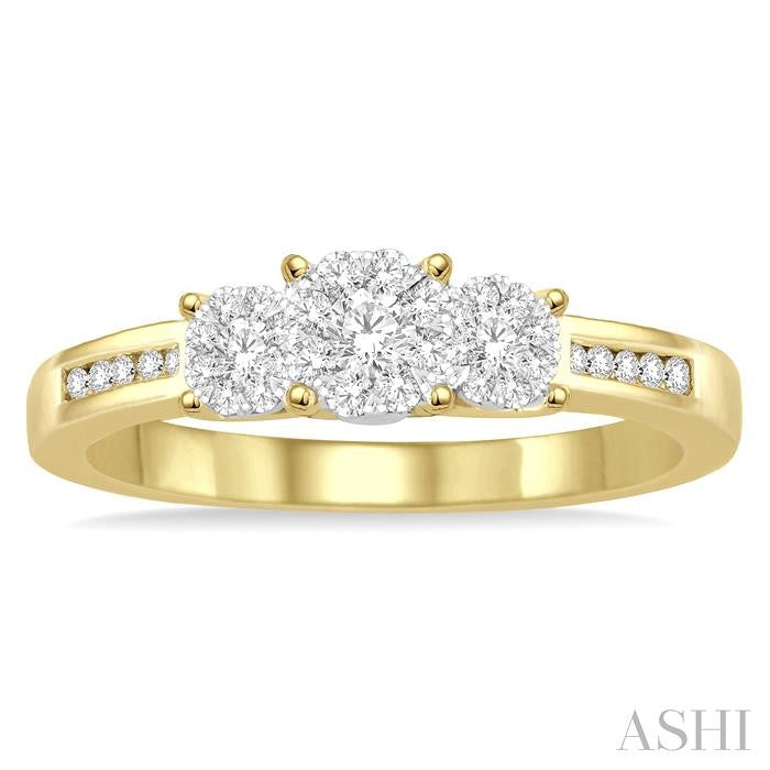 1/3 Ctw Past Present and Future Lovebright Round Cut Diamond Ring in 14K Yellow and White Gold