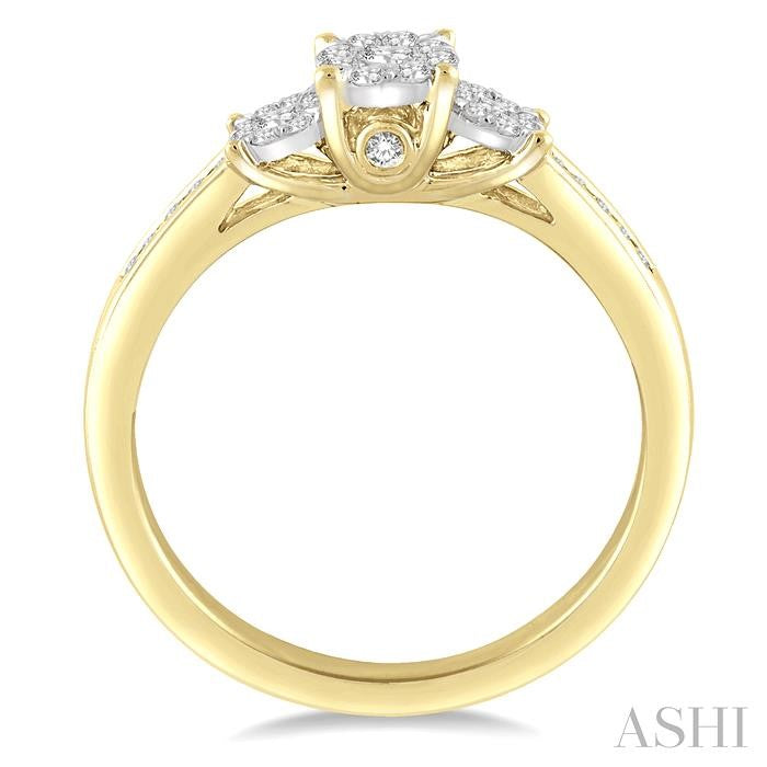 1/3 Ctw Past Present and Future Lovebright Round Cut Diamond Ring in 14K Yellow and White Gold