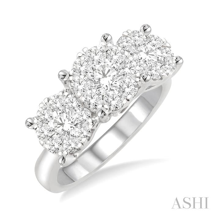 1 1/2 Ctw Past Present and Future Lovebright Round Cut Diamond Ring in 14K White Gold