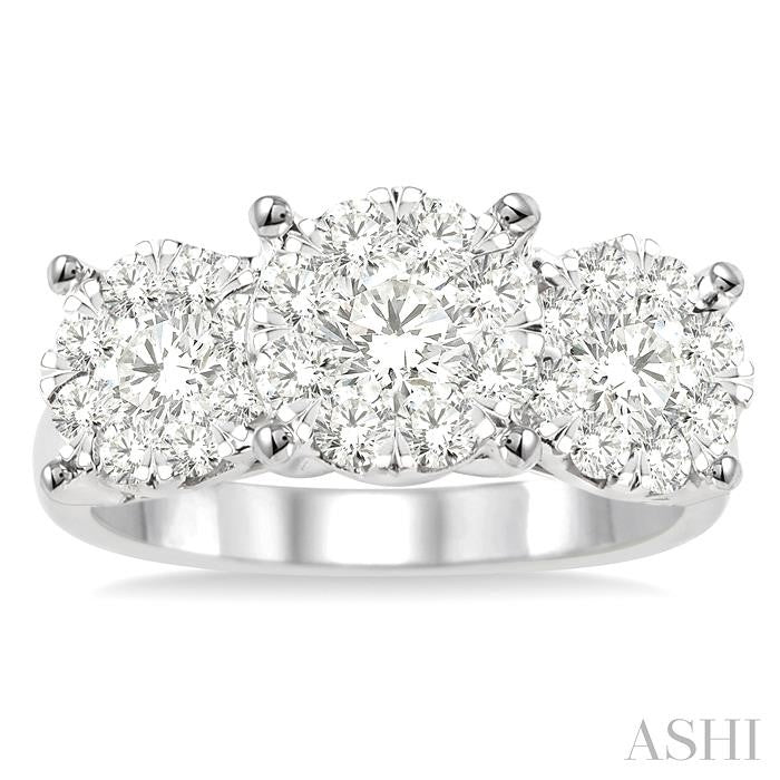 1 1/2 Ctw Past Present and Future Lovebright Round Cut Diamond Ring in 14K White Gold