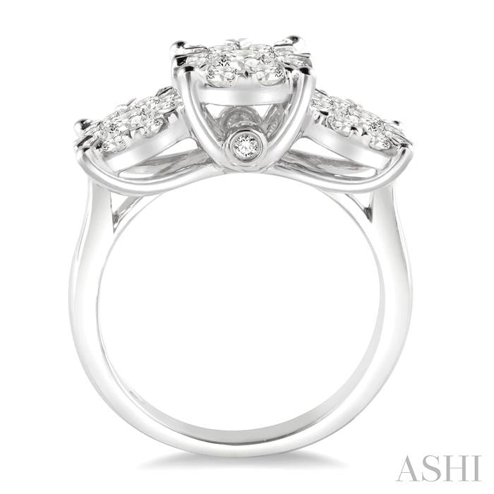 1 1/2 Ctw Past Present and Future Lovebright Round Cut Diamond Ring in 14K White Gold