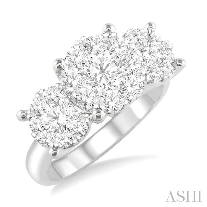 2 Ctw Past Present and Future Lovebright Round Cut Diamond Ring in 14K White Gold
