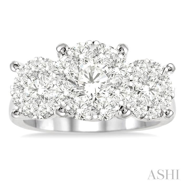 2 Ctw Past Present and Future Lovebright Round Cut Diamond Ring in 14K White Gold