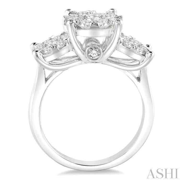 2 Ctw Past Present and Future Lovebright Round Cut Diamond Ring in 14K White Gold