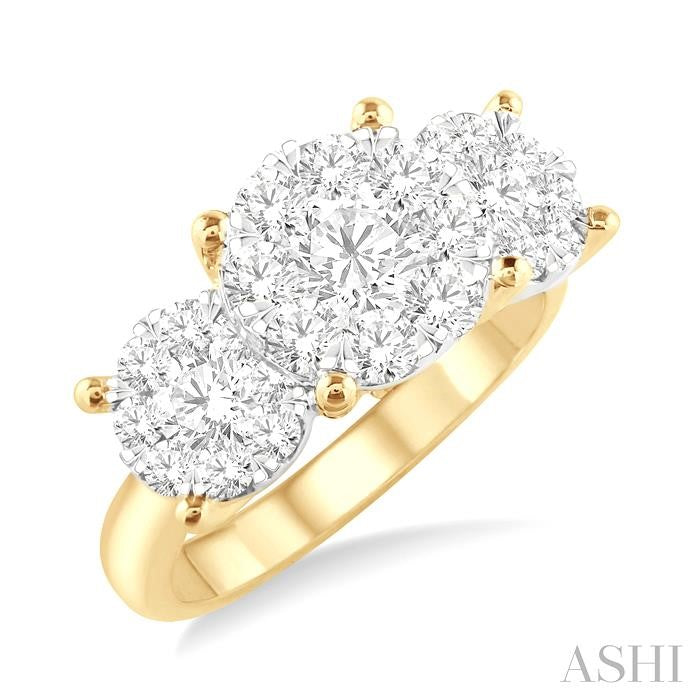 1 1/2 Ctw Past Present and Future Lovebright Round Cut Diamond Ring in 14K Yellow and White Gold