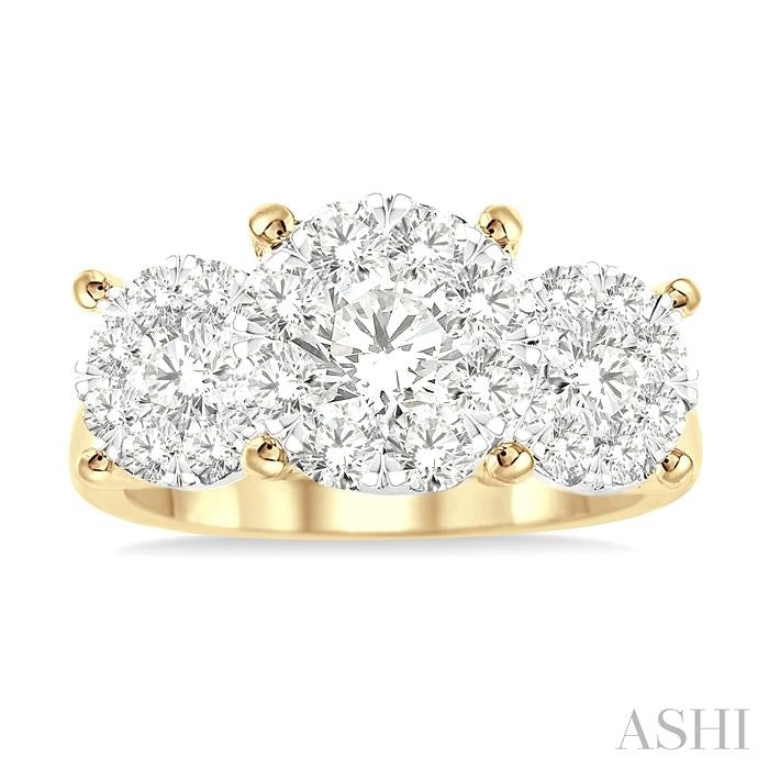 1 1/2 Ctw Past Present and Future Lovebright Round Cut Diamond Ring in 14K Yellow and White Gold