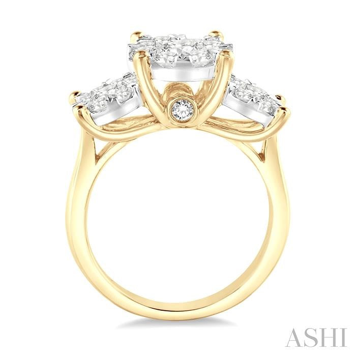 1 1/2 Ctw Past Present and Future Lovebright Round Cut Diamond Ring in 14K Yellow and White Gold