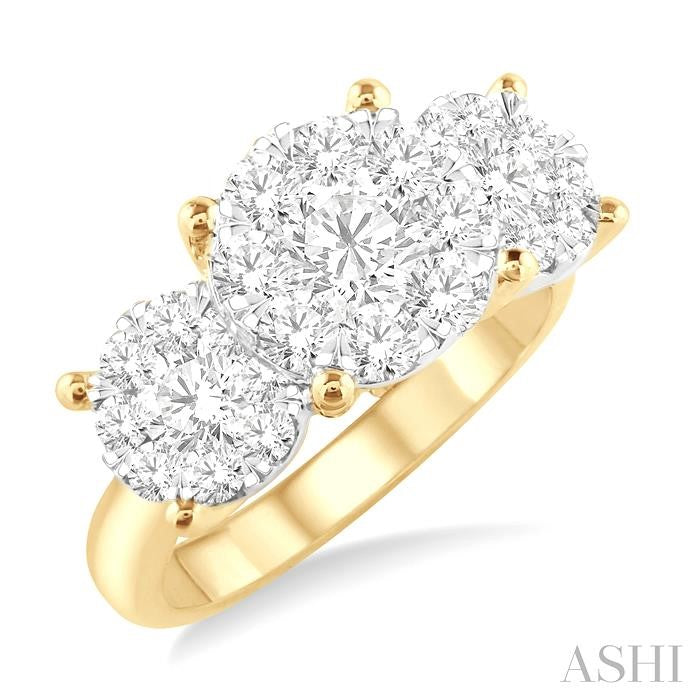 2 Ctw Past Present and Future Lovebright Round Cut Diamond Ring in 14K Yellow and White Gold