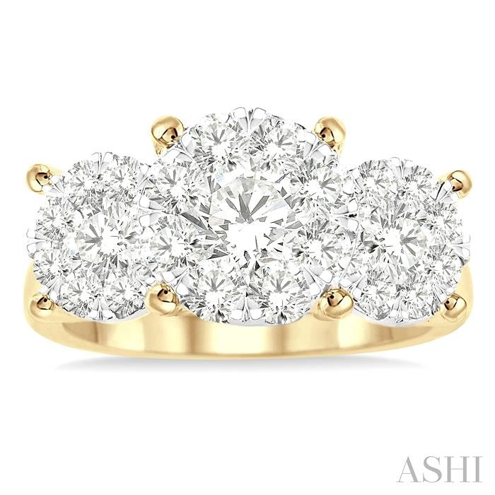 2 Ctw Past Present and Future Lovebright Round Cut Diamond Ring in 14K Yellow and White Gold
