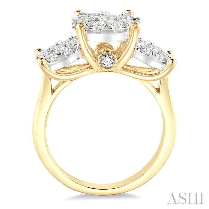 2 Ctw Past Present and Future Lovebright Round Cut Diamond Ring in 14K Yellow and White Gold