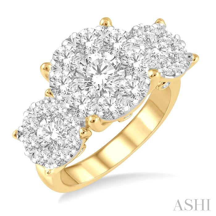 3 Ctw Past Present and Future Lovebright Round Cut Diamond Ring in 14K Yellow and White Gold