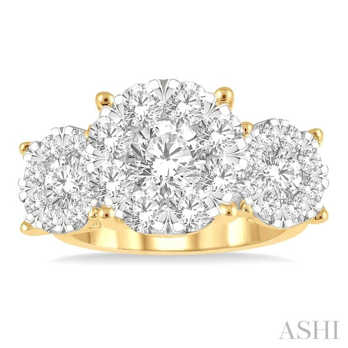 3 Ctw Past Present and Future Lovebright Round Cut Diamond Ring in 14K Yellow and White Gold