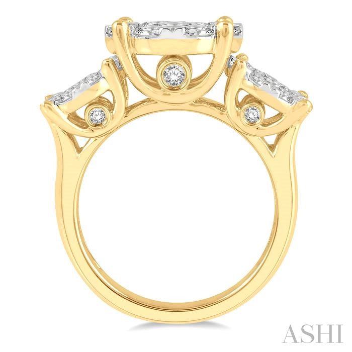 3 Ctw Past Present and Future Lovebright Round Cut Diamond Ring in 14K Yellow and White Gold