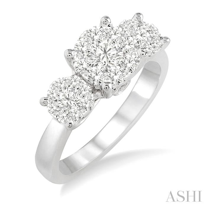1 Ctw Triple Circle Round Cut Past Present and Future Lovebright Diamond Ring in 14K White Gold