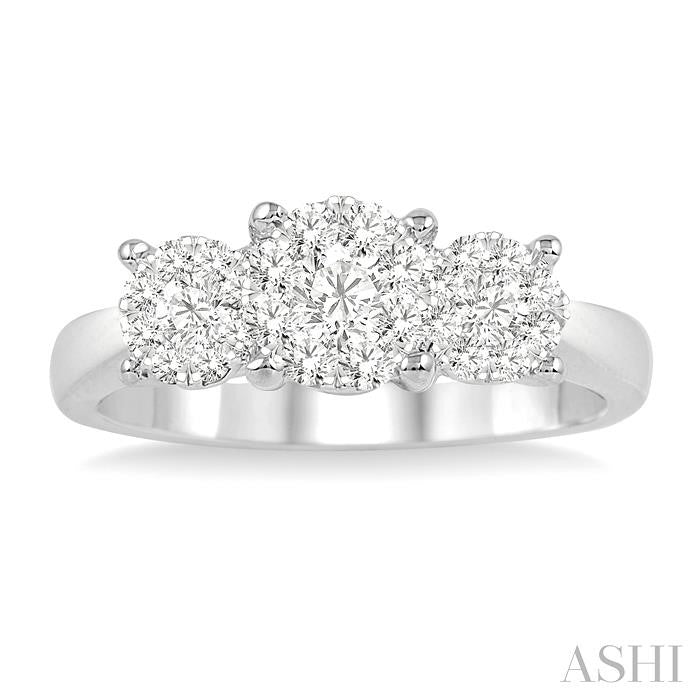 1 Ctw Triple Circle Round Cut Past Present and Future Lovebright Diamond Ring in 14K White Gold