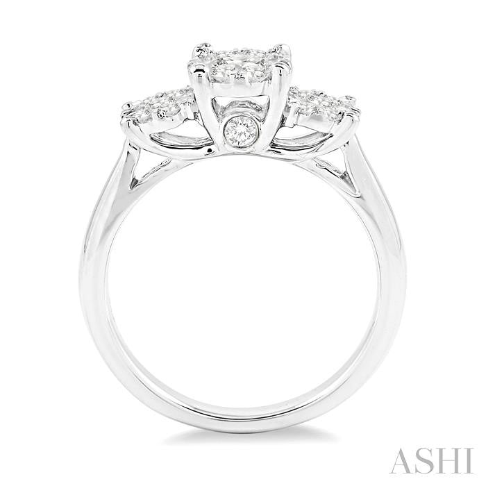 3/4 Ctw Past Present and Future Lovebright Round Cut Diamond Ring in 14K White Gold