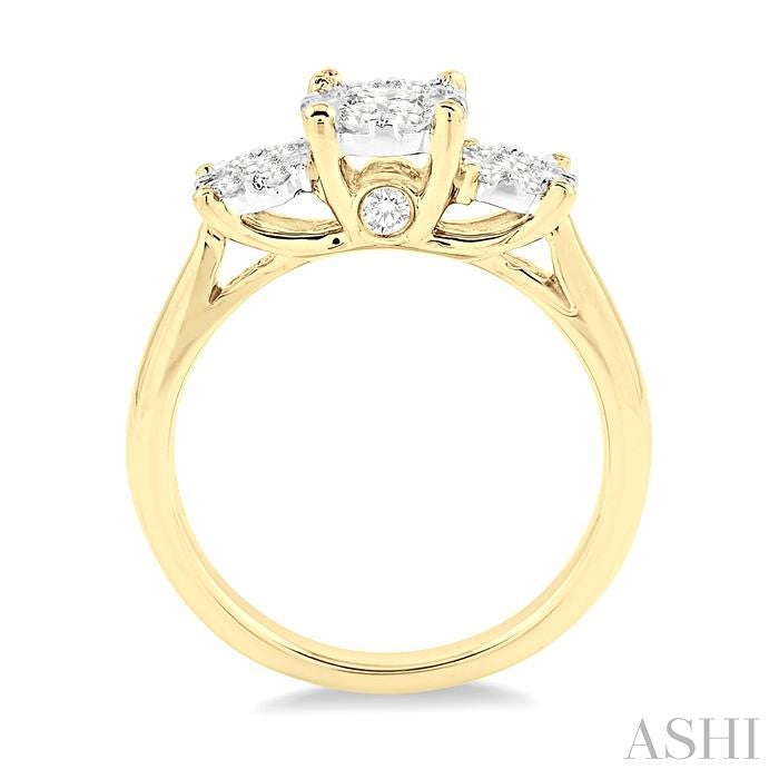 3/4 Ctw Past Present and Future Lovebright Round Cut Diamond Ring in 14K Yellow and White Gold