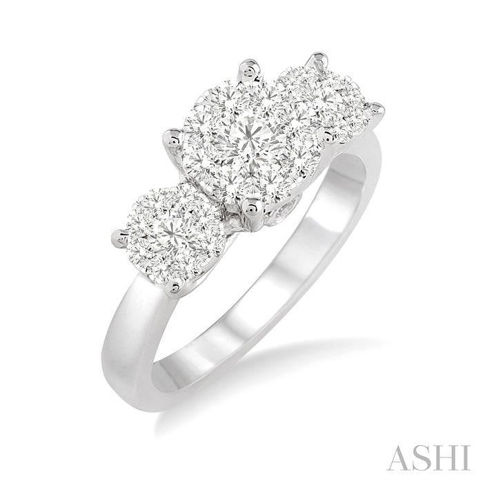 3/4 Ctw Past Present and Future Lovebright Round Cut Diamond Ring in 14K White Gold