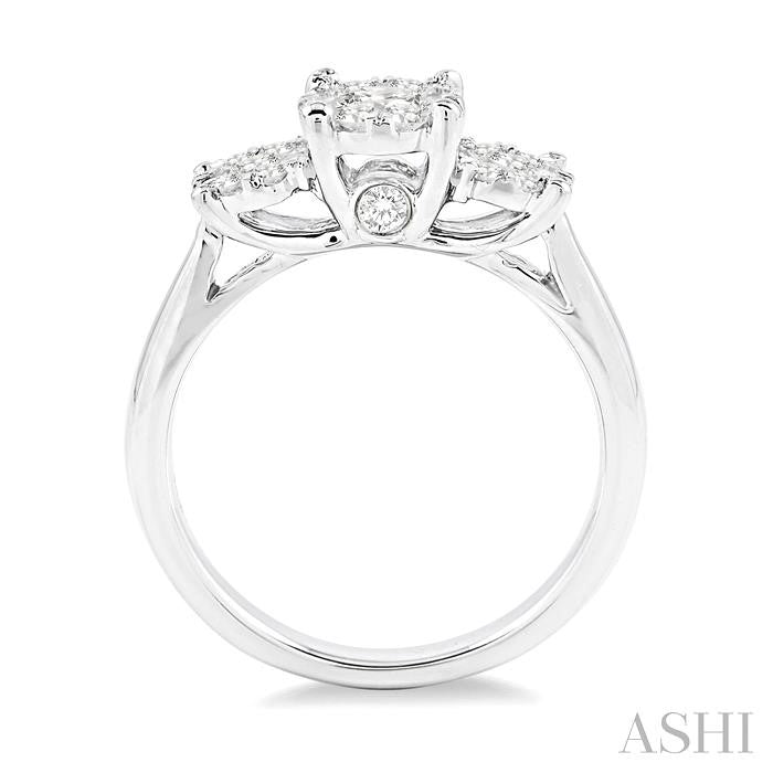 3/4 Ctw Past Present and Future Lovebright Round Cut Diamond Ring in 14K White Gold